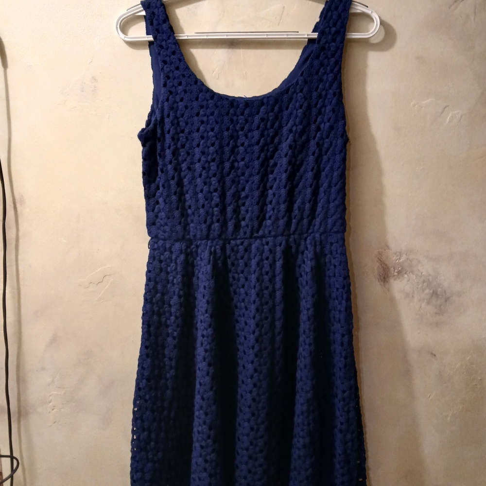 Love Reign Navy Crochet Shell Top